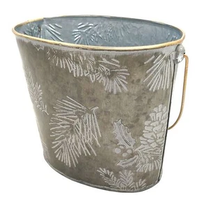 Übertopf aus Metall Winterzeit oval Blumentopf Garten Weihnachten - Bild 1 von 2