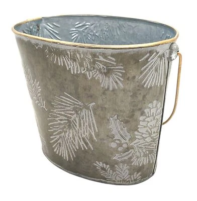 Übertopf aus Metall Winterzeit oval Blumentopf Garten Weihnachten - Bild 1 von 2