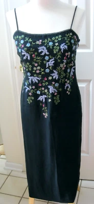 Vtg INC International Concepts Floral Embroidered Black Silk Maxi Dress sz 10P - Image 1 of 4