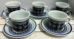 Royal Doulton Lambeth Stoneware "Tangier Pattern" Cups & Saucer Set Of 5 - Picture 1 of 11
