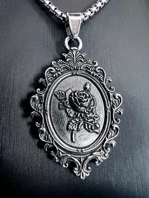 Rosen Spiegel Blumen Magie Anhänger Edelstahl Kette Vintage Schmuck Biker 241A - Bild 1 von 4