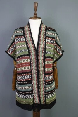 PERUVIAN CONNECTION Multicolor Abstract Open Front Wrape Cape Cardigan Size M - Image 1 of 4
