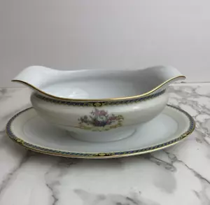 Vintage Noritake China Romantik Sauciere mit befestigtem Unterteller Regency Bridgerton - Bild 1 von 6