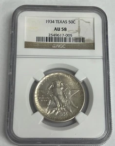 Moneda conmemorativa de medio dólar de plata de Texas 1934 50c NGC-AU58 - Imagen 1 de 7