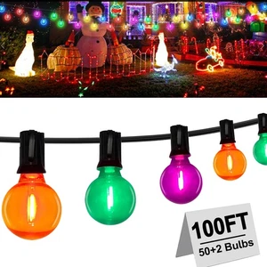 30M LED Lichterkette Außen Strom mit 50 Bunte G40 Glühbirnen Weihnachten Party - Bild 1 von 22