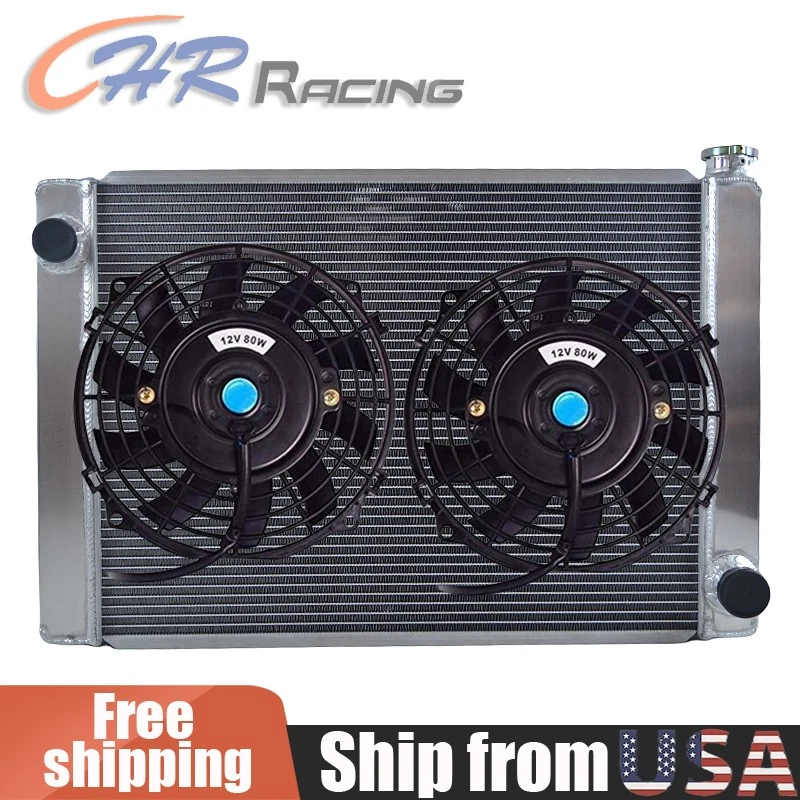 Radiador de aluminio de flujo cruzado universal de 24" x 18" para configuración Chevy + VENTILADORES Foto 1 de 4