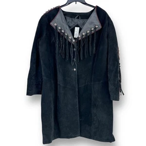 Roamans Western Fringe Suede Leather Jacket Womens Plus Size 30 W Black Red - Picture 1 of 10