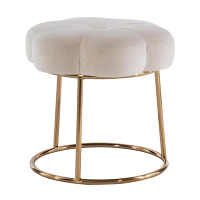 Riverbay Furniture 17.75" Transitional Fabric Accent Vanity Stool in White - Image 1 of 4