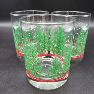 Christmas Tree Snowflake DOF Glasses Set 3 Holiday 4" Double Old Fashioned Vtg - Picture 1 of 9