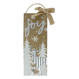 Northlight 12.5" White Trees Snow Metal Deer Joy Wooden Christmas Wall Decor - Picture 1 of 2