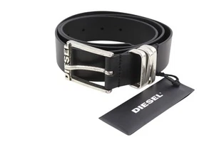 DIESEL B-Tuplo Men Belt 100 CM Black Cow Leather Silver Tone Details Casual - Picture 1 of 9