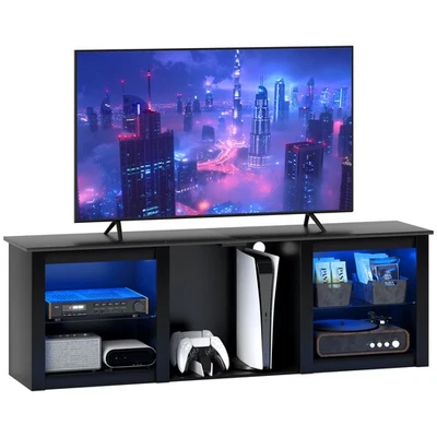 HOMCOM 160cm TV Unit w/ LED Lights for 65" TV Modern TV Stand Cabinet Black - Image 1 of 4