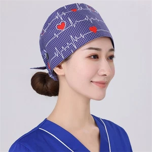 Unisex Surgical Scrub Cap Hat with Buttons Women Men Hospital Doctor Nurses - Picture 1 of 17