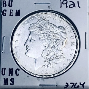 1921 BU GEM MORGAN DOLLARO D'ARGENTO UNC MS+++ MONETA RARA ZECCA USA 3764 - Foto 1 di 3