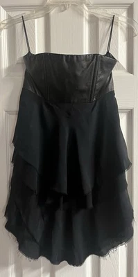 Fabulous Alice + Olivia Black Leather And Silk Dress Size 0 - Image 1 of 4