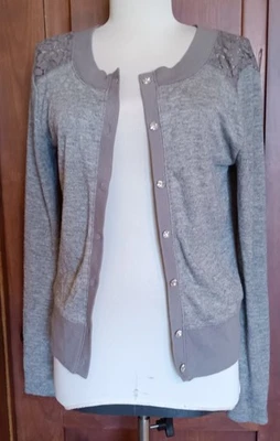 Princess by Vera Wang Gray Cardigan Sweater Women's M Lace back bodice ~ NICE - Image 1 of 4