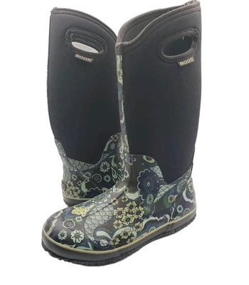 Botas impermeables Bogs clásicas altas de cachemira para mujer talla 9 negras con estampado de cachemira Foto 1 de 4