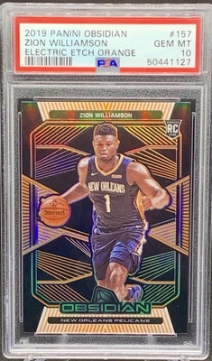 2019-20 Zion Williamson Panini Obsidian Orange EE 50/50 RC #157 PSA GEM MINT 10 - Image 1 of 2