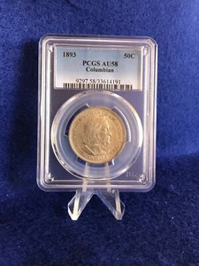 1893 COLUMBIAN EXPOSITION HALF DOLLAR 50c *PCGS AU58 CHOICE ABOUT UNCIRCULATED* - Picture 1 of 4