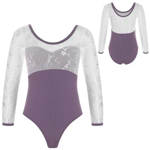 Girls Leotard Gymnastics Jumpsuit Patchwork Bodysuit Classical Activewear Lace - Picture 1 of 33