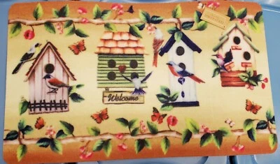 ALFOMBRA DE COCINA TEXTIL (18x30") AVES, PAJARERAS, MARIPOSAS Y FLORES, BIENVENIDA PRIMAVERA Foto 1 de 4