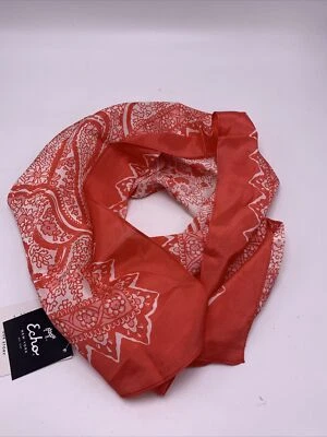 $59   Echo 30" square silk scarf  white & red  with flowers #441A - Image 1 of 4