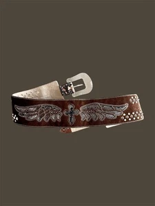 KATYDID Rhinestone Studded Western Cowgirl Leather Cross Belt Rodeo S/M Y2K - Picture 1 of 7