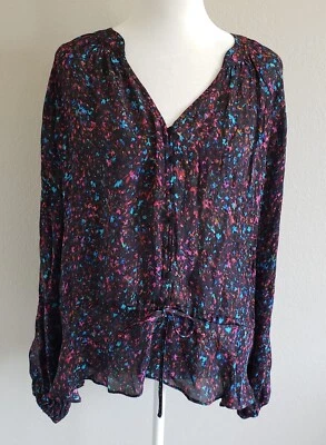 Blusa Parker Top Mezcla Seda Artística Abstracta Floral Calce Relajado Talla M Pullover Foto 1 de 4