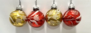 Vintage Shiny Brite Red Gold Mica Stencil Glass Christmas Ornaments Germany - Picture 1 of 15
