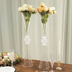 2 Clear 27" Plastic Reversible Trumpet Flower VASES Crystals Party Event - Picture 1 of 9
