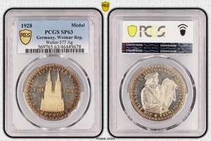 Germany Weimar 1928 Silver Medal PCGS SP63 Cologne City Cathedral / Builder - Picture 1 of 1
