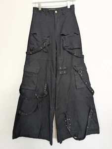 Pantalone donna Finesse piccolo nero bondage gamba larga tasca elasticizzato gotico punk - Foto 1 di 6