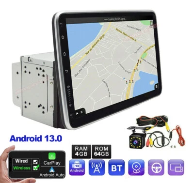 2DIN Rotatable 10.1'' Android 13 4+64GB Car Stereo Radio GPS Wifi Apple Carplay - Image 1 of 4