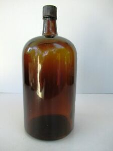 Vintage Tall Amber Glass Medicine Bottle Jar Apothecary Drug Store Chemist Old"F