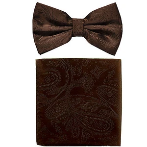 Nueva pajarita formal de poliéster para hombre preatada_hankie marrón cachemira boda - Imagen 1 de 3