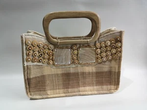 Small Straw Weave Basket Tote Summer Handbag Real Wood Details and Handles #F1 - Picture 1 of 8