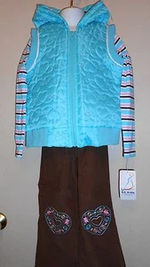 B.T. Kids Girls Hooded Puffa Vest + Pants + T-Shirt Outfit Turquoise 6 NWT - Picture 1 of 6
