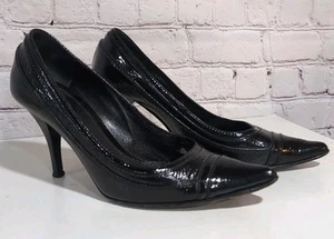 Vintage FENDI Black Patent Leather Cap Pointed Toe Heel Pumps Size 36 US 6 - Picture 1 of 23
