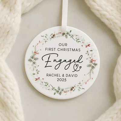FROM WILLOW Personalised First Christmas Engaged Decoration, Engaged Bauble Keepsake
