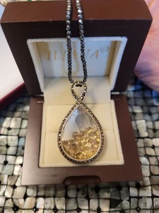 Sterling Silver Floating Smokey Quartz Teardrop Pendant Faceted Hematite Chain - Picture 1 of 12