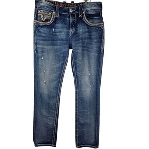 Rock Revival Jeans Romney ALT Straight Blue Distressed Men Sz 36×34 Streetwear - Picture 1 of 22