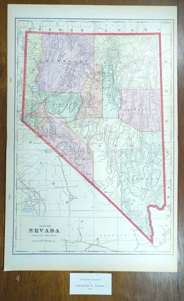 Mapa NEVADA 1903 22"X14" ~ Antiguo Antiguo Original Black Rock Desert Burning Man NV Foto 1 de 4