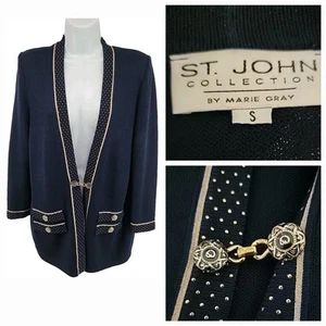 St. John Collection Cardigan Sweater Size S Avy Blue Clasp Closure Wool Blend - Picture 1 of 11