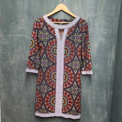 Muse Shift Dress Multicolor Geometric Paisley Design Size 10 - Image 1 of 4