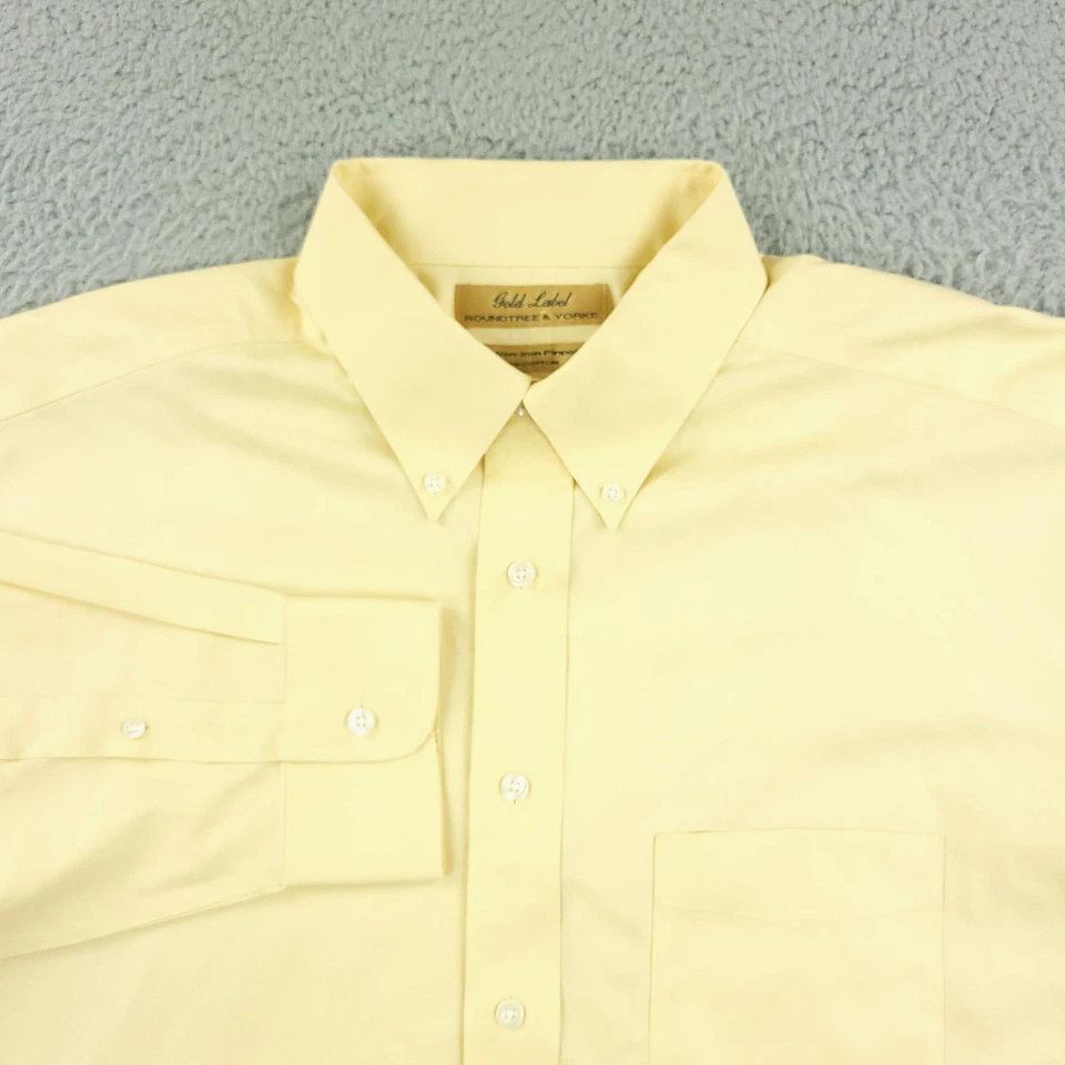 Camisa Roundtree & Yorke Etiqueta Dorada Para Hombres 16.5 35 Amarillo Vestido Abotonado Algodón Foto 1 de 4