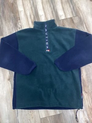 Nautica Green & Navy Blue Nautech 1/4 Zip Fleece Medium Made In USA - Image 1 of 4