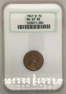 1941-D Wheat Cent 1C NGC MS67 RD Red - Picture 1 of 4