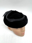 Vintage Evelyn Varon Black Velvet Pillbox Ladies Hat Cap Size 6 3/8