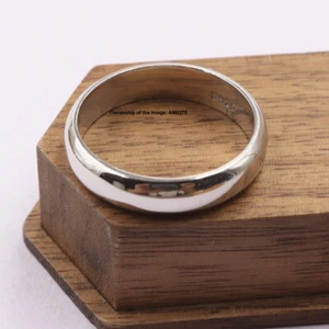 Solid 925 Sterling Silver Glossy Band 5mm Men Women's Ring Size 9 - Picture 1 of 5