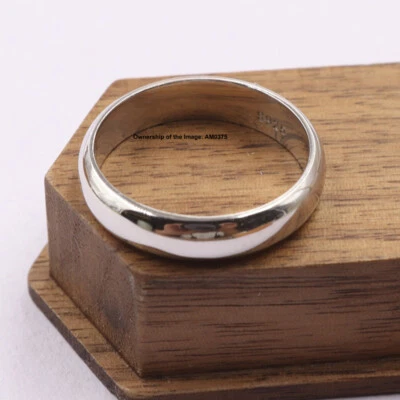 Solid 925 Sterling Silver Glossy Band 5mm Men Women's Ring Size 9 - Image 1 of 4